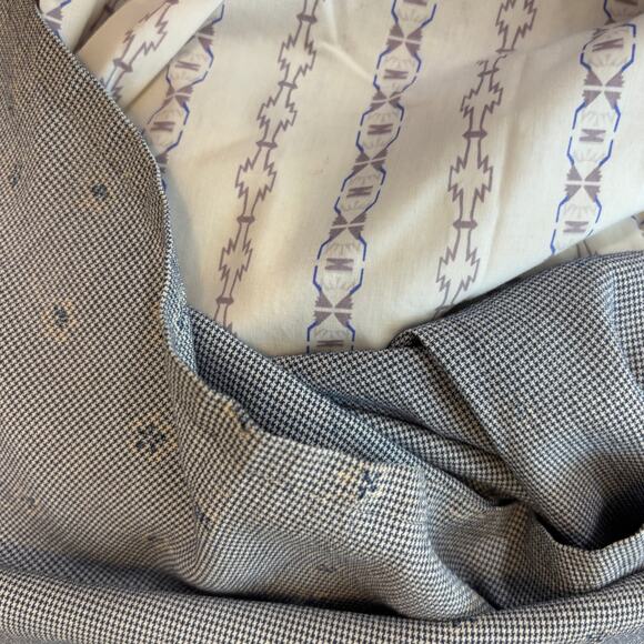 Vtg 90s Gray Blue Pleated Maxi Dress Micro Check Floral Embroidery Sleeveless - Picture 10 of 13